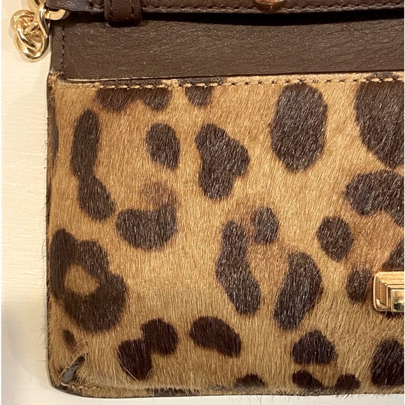 NWOT Lauren Ralph Lauren Leather Calf Hair Leopard Chain Crossbody Tech Bag $225 - Picture 3 of 15